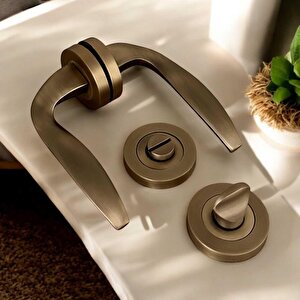 Trim Mat Antik Sarı Yuvarlak Rozetli Wc Banyo Kapı Kolu 1 Takım