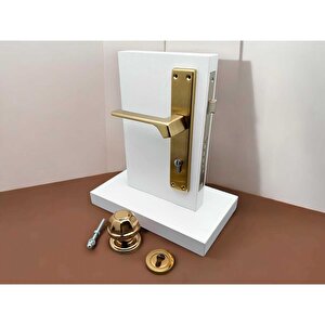 Zey Mat Altın Çelik Kapı Kolu Sol Basar + Kapı Tokmağı Kilit Hariçtir Barelli Sol
