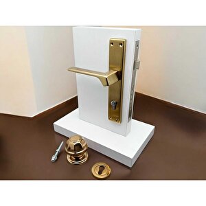 Zey Mat Altın Çelik Kapı Kolu Sol Basar + Kapı Tokmağı Kilit Hariçtir Barelli Sol