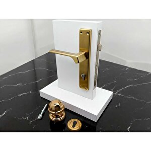 Zey Mat Altın Çelik Kapı Kolu Sol Basar + Kapı Tokmağı Kilit Hariçtir