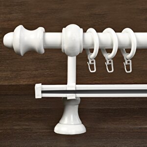 Beyaz Ahşap Rustik Raylı Perde Askısı 140 cm