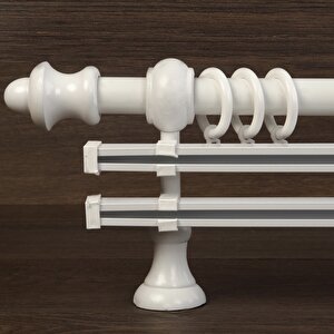 Beyaz Ahşap Rustik Çift Raylı Perde Askısı 350 cm