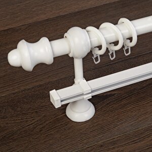 Beyaz Ahşap Rustik Raylı Perde Askısı