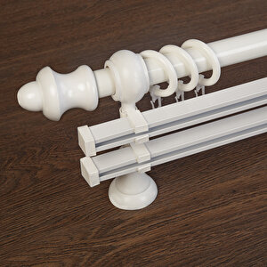 Beyaz Ahşap Rustik Çift Raylı Perde Askısı 270 cm