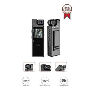 Cmr-19 Siyah 4k 180 Derece Vücut Kamerası Wifi Gece Görüşlü Aksiyon Kamerası