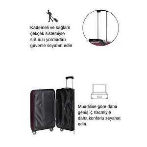 Büyük Boy %100 Polikarbon Valiz 4x2 Teker Bordo 1809