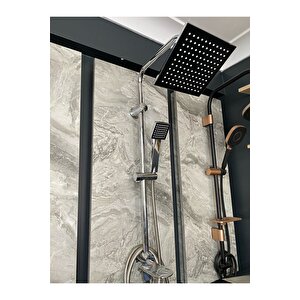 Duş Seti Tepe Yağmurlama Duş Sistemi Banyo Bataryası Dahil Set Robot Duş Seti Gümüş Renk Premium Set