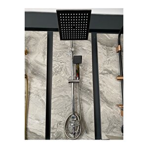 Duş Seti Tepe Yağmurlama Duş Sistemi Banyo Bataryası Dahil Set Robot Duş Seti Gümüş Renk Premium Set