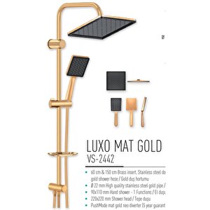 Mat Gold Tepe Yağmurlama Sistemi Kare Tasarım Mat Gold Duş Seti