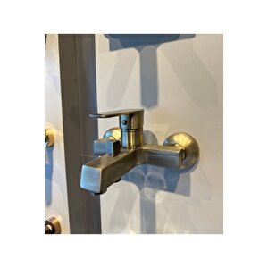 Mat Gold Duş Sistemi Mat Gold Tepe Yağmurlama Armatür Dahil Komple Set Fırçalanmış Dore Gold Kare