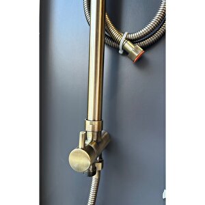 Mat Gold Duş Sistemi Mat Gold Tepe Yağmurlama Armatür Dahil Komple Set Fırçalanmış Dore Gold Kare