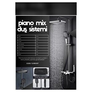 Siyah Piano Duş Sistemi Batarya Dahil Komple Yağmurlama Seti Mat Siyah Tazzik Ve Basınç Ayarlı Duş