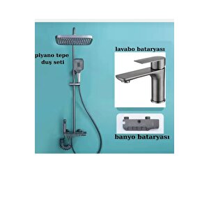 Antrasit Duş Seti Antrasit Lavabo Bataryası Antrasit Gri Set Piano Tasarım Banyo Yağmurlama