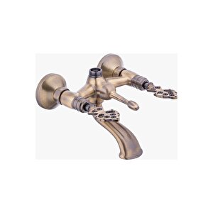 Mat Gold Duş Sistemi Mat Altın Duş Seti Tepe Yağmurlamalı Vintage Model Duş Başlığı Bataryalı