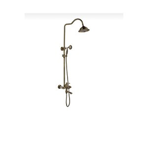 Antik Gold Duş Seti Mat Gold Duş Başlığı Batarya Dahil Set İşlemeli Vintage Batarya