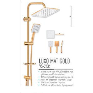 Mat Gold Kare Duş Sistemi Mat Altın Yağmurlama Sistemi Tepe Yağmurlama Duş Başlığı