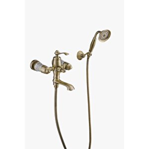 Mat Gold Duş Sistemi Mat Antik Gold Yağmurlama Banyo Duş Seti Pirinç Batarya Dahil Set Vintage