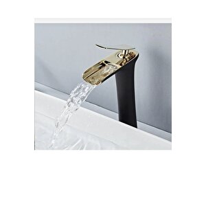 Şelale Lavabo Bataryası Çanak Lavabo Musluğu Siyah Gold Naturel Akışlı Batarya