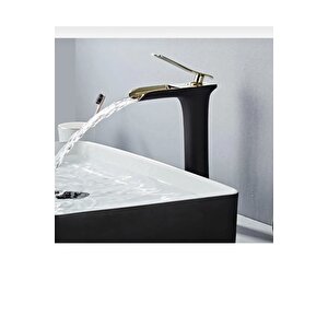 Şelale Lavabo Bataryası Çanak Lavabo Musluğu Siyah Gold Naturel Akışlı Batarya