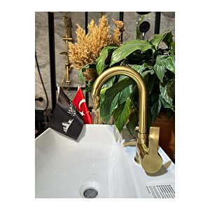 Mat Gold Lavabo Bataryası Yüksek Model Mat Altın Armatür