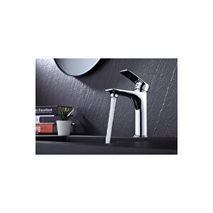 Lavabo Bataryası Kare Modern Tasarım Banyo Bataryası Gümüş Renk