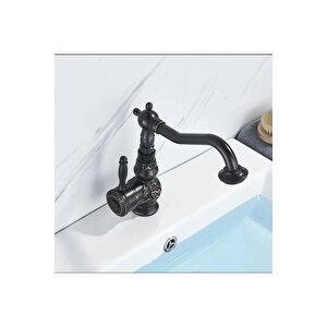 Siyah Lavabo Bataryası İşlemeli Premium Tasarım Lavabo Musluğu Rustik Tasarım Banyo Bataryası Siyah