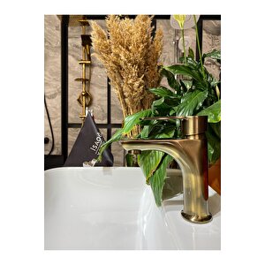Antik Gold Royal Lavabo Bataryası Antik Eskitme Lavabo Musluğu Mat Altın Batarya Banyo Musluk