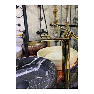 Gold Çanak Lavabo Bataryası Altın Çanak Musluğu Kare Slim Tasarım Çanak Bataryası Parlak Gold