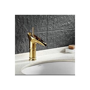 Gold Lavabo Musluğu Şelale Batarya Doğal Akışlı Musluk Altın Batarya