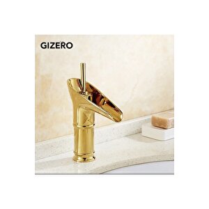 Gold Lavabo Musluğu Şelale Batarya Doğal Akışlı Musluk Altın Batarya