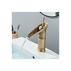 Şelale Batarya Antik Gold Şelale Musluk Doğal Akışlı Mat Antik Gold Lavabo Bataryası