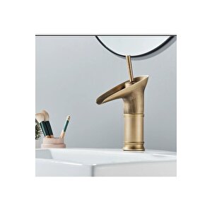 Şelale Batarya Antik Gold Şelale Musluk Doğal Akışlı Mat Antik Gold Lavabo Bataryası