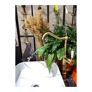 Mat Gold Çanak Lavabo Bataryası Eskitme Çanak Bataryası Antik Gold Rustik Lavabo Bataryası