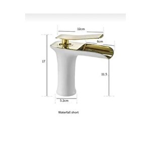 Lavabo Bataryası Gold Beyaz Lavabo Musluğu Şelale Akışlı Naturel Batarya Altın Beyaz