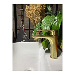 Mat Gold Lavabo Bataryası Mat Altın Lavabo Musluğu Premium Kare Modern Mat Gold Batarya