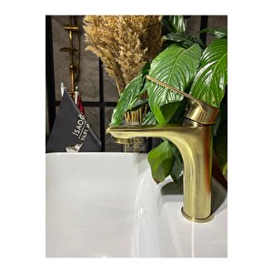 Mat Gold Lavabo Bataryası Mat Altın Lavabo Musluğu Premium Kare Modern Mat Gold Batarya