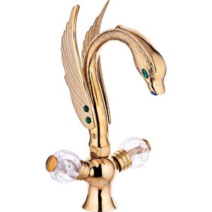 Gold Lavabo Bataryası Özel Tasarım Vintage Taşlı Lavabo Musluğu Gold