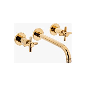 Gold Ankstre Lavabo Bataryası Duvardan Armatür Pirinç Malzeme Vintage Lavabo Batarya