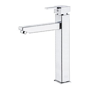 Çanak Lavabo Armatür Silver Gümüş Batarya Kare Yüksek Model Premium Musluk