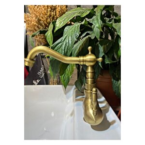 Antik Gold Lavabo Bataryası Klasik Vintage Tasarım Eskitme Banyo Lavabo Bataryası