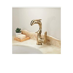 Antik Gold Yunus Balığı Lavabo Bataryası Eskitme Vintage Özel Tasarım Armatür