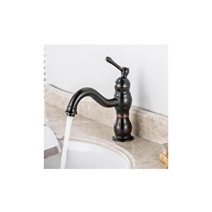 Siyah Klasik Lavabo Bataryası Vintage Armatür Banyo Bataryası