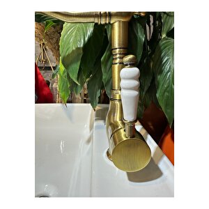 Antik Gold Lavabo Bataryası Zen Design Kolay Abdest Yüksek Lavabo Musluğu Mat Antik