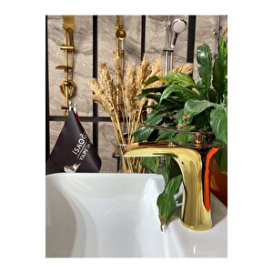 Parlak Gold Şelale Lavabo Bataryası Altın Şelale Lavabo Musluğu Gold Lavabo Bataryası Altın Musluk