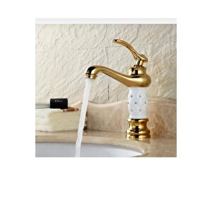 Gold Lavabo Bataryası Altın Banyo Musluğu Premium Taşlı Tasarım Gold Batarya