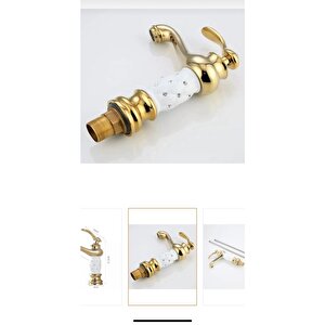Gold Lavabo Bataryası Altın Banyo Musluğu Premium Taşlı Tasarım Gold Batarya