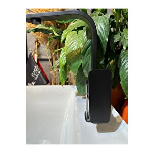 Mat Siyah Lavabo Bataryası Yüksek Model Kare Tasarım Lavabo Musluğu Grape Armatür
