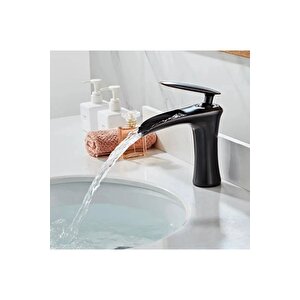 Siyah Lavabo Bataryası Şelale Doğal Akışlı Musluk Mat Siyah Lavabo Musluğu
