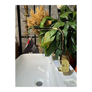 Gold Lavabo Bataryası Kolay Abdest Yüksek Model Banyo Musluğu Kare Tasarım Armatür