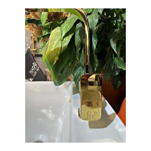 Gold Lavabo Bataryası Kolay Abdest Yüksek Model Banyo Musluğu Kare Tasarım Armatür
